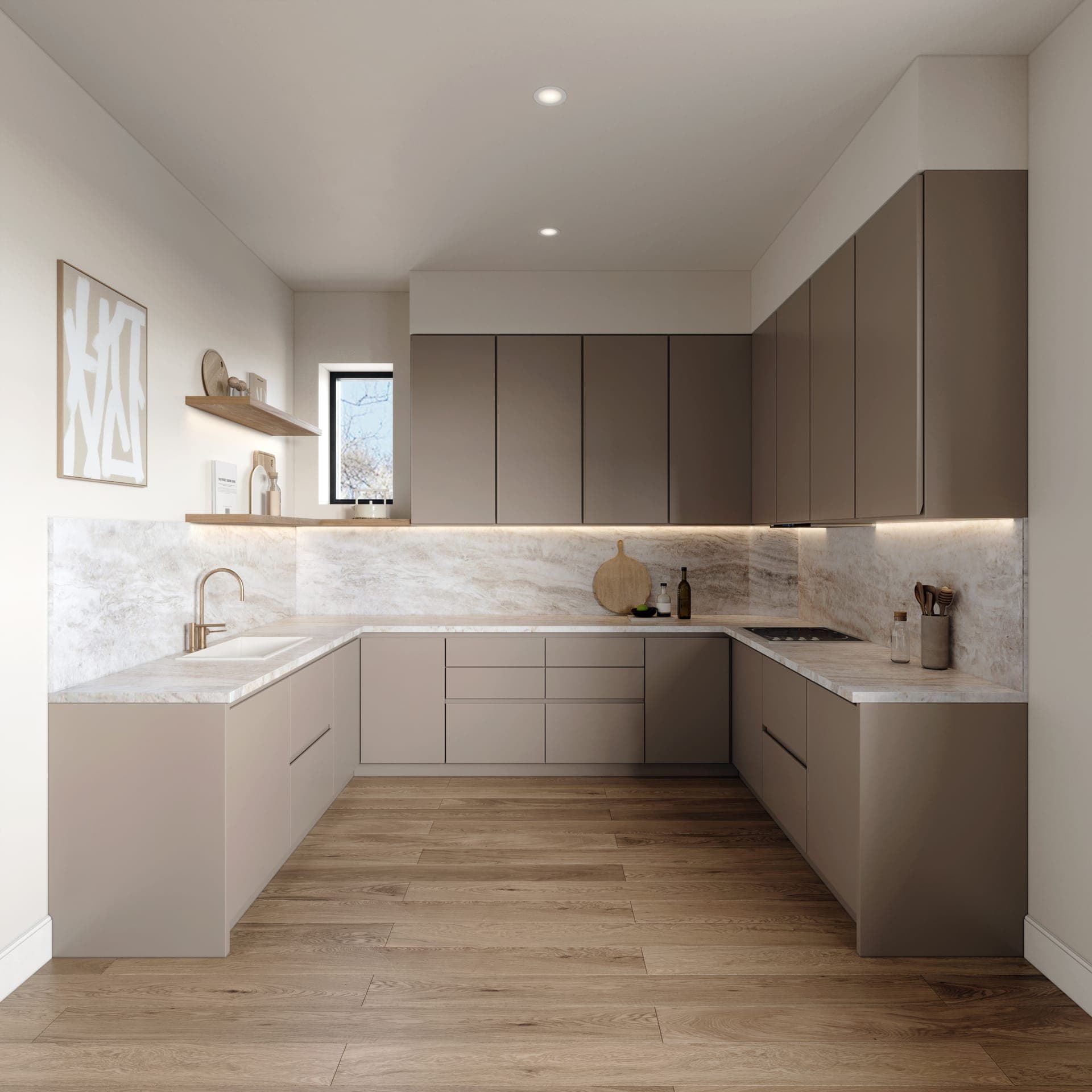 Kitchen with marble splashback
