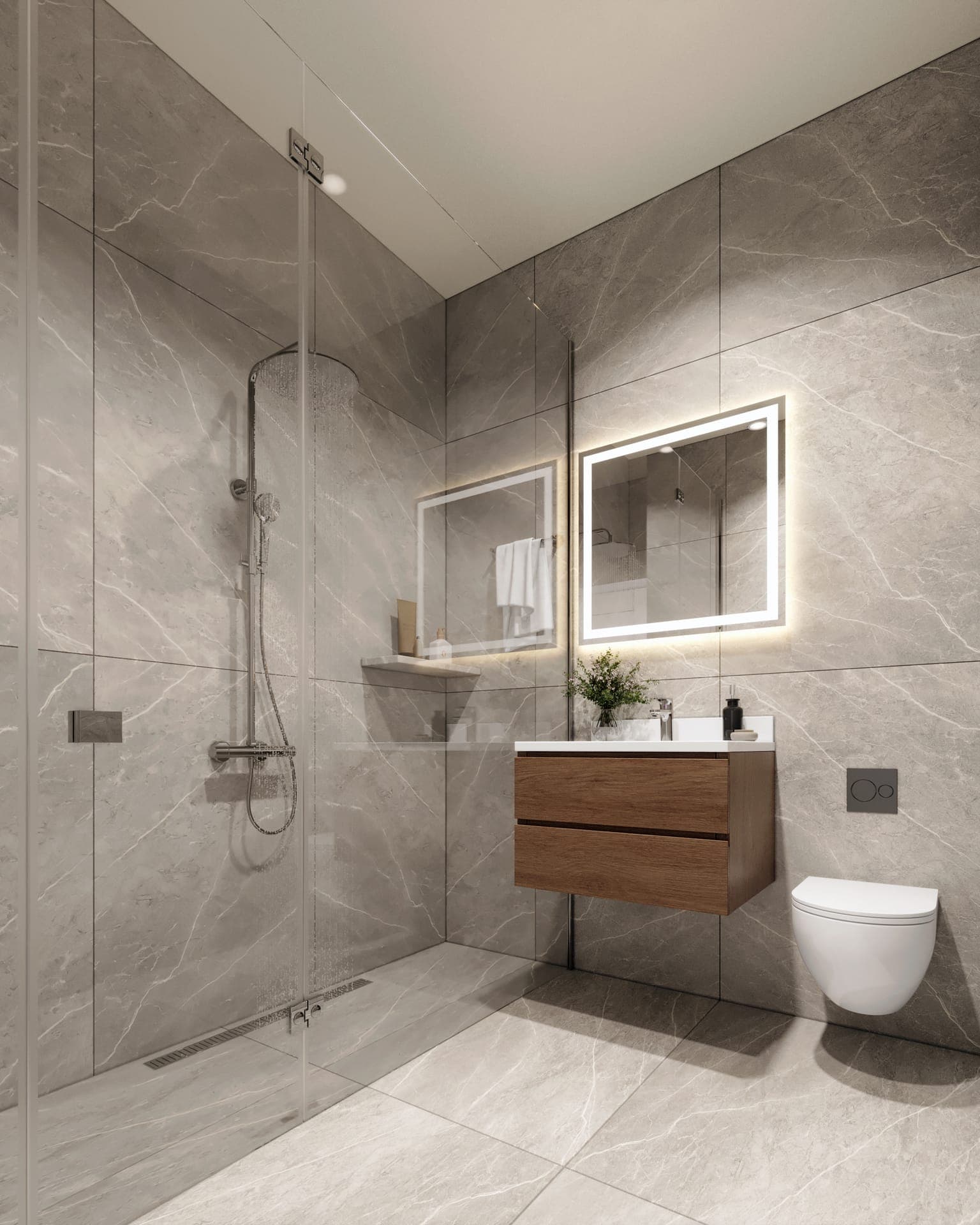 Stone-tiled shower room