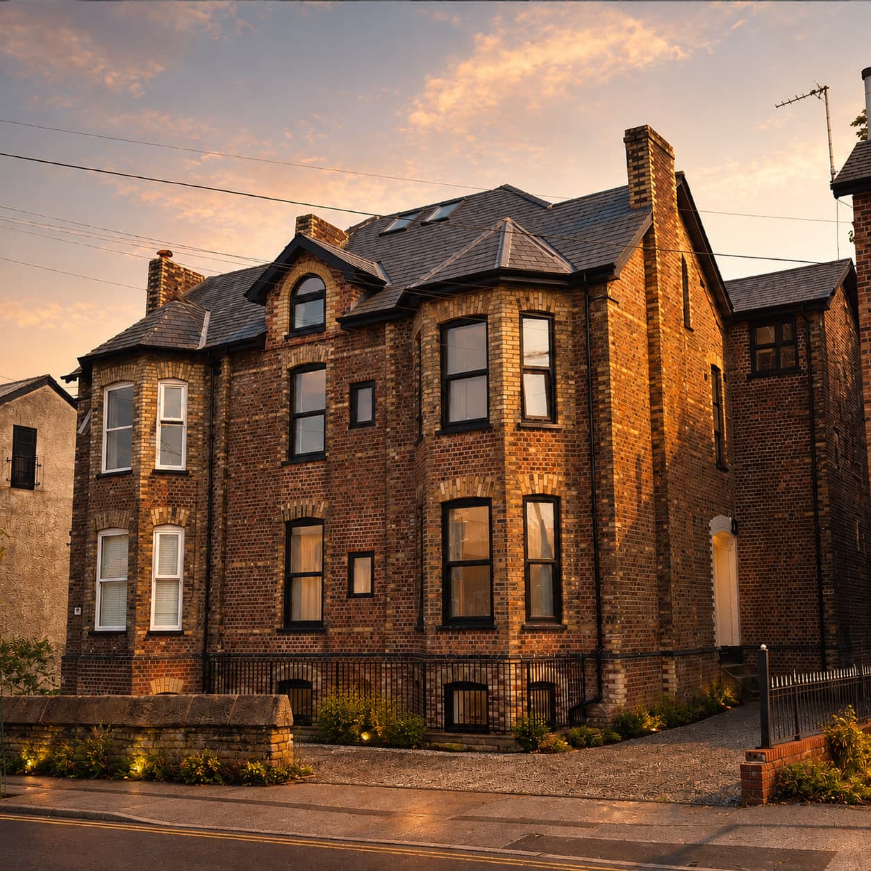 Barrington House exterior at dusk