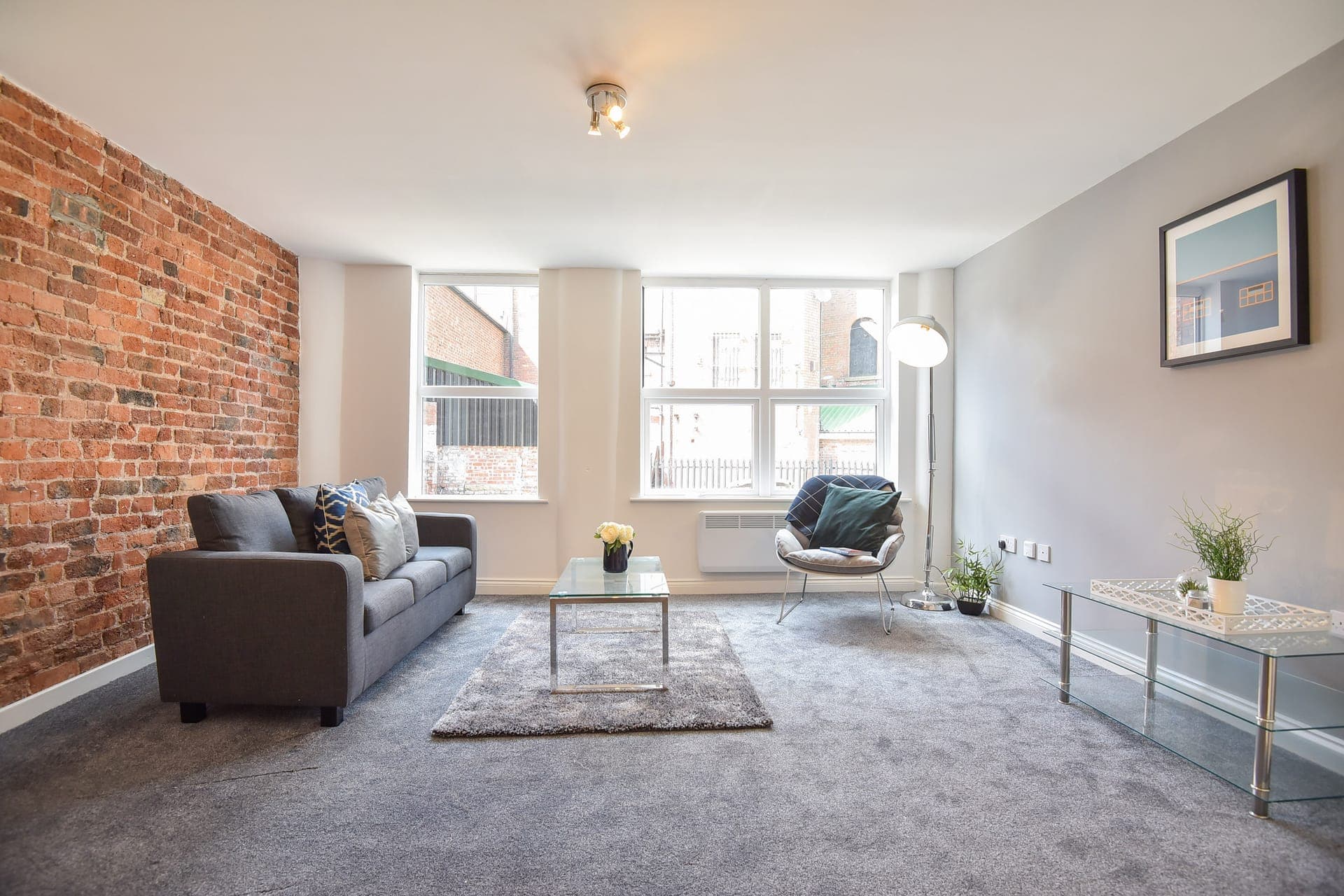 Living space with brick feature wall