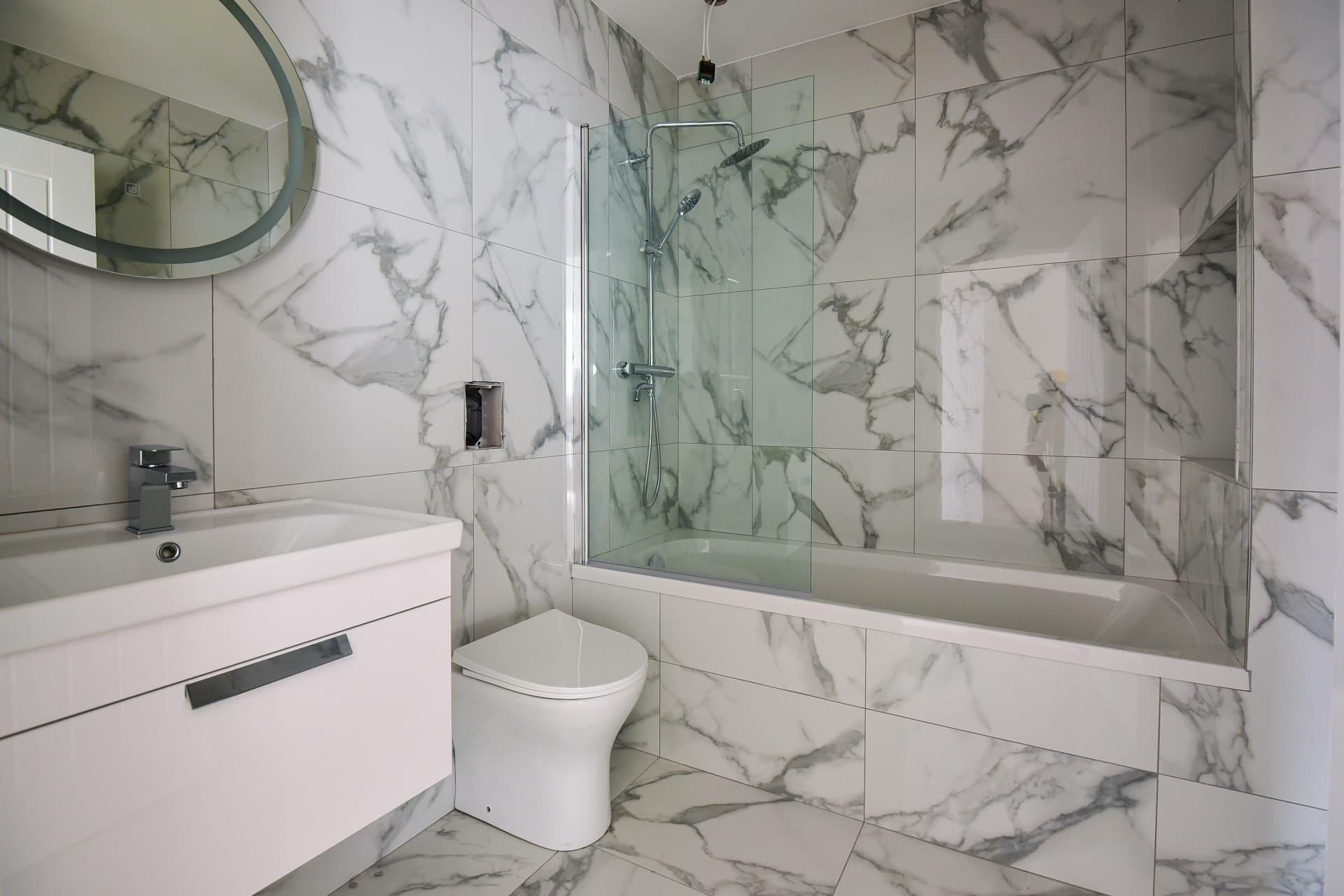 Marble-tiled bathroom