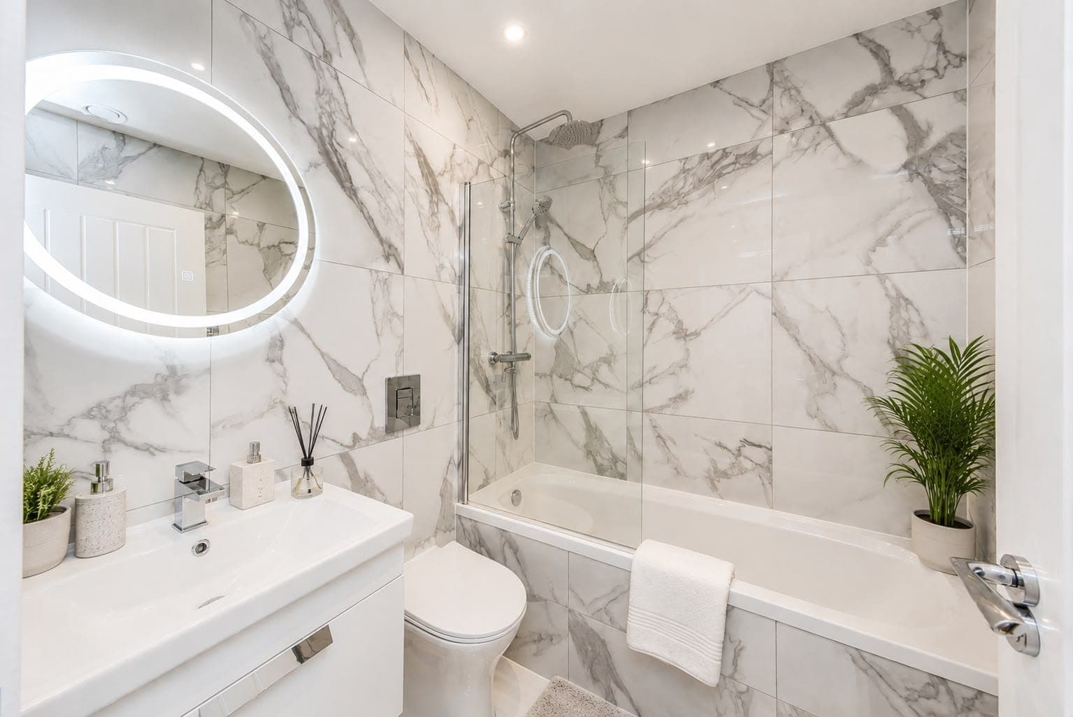 Marble-tiled bathroom