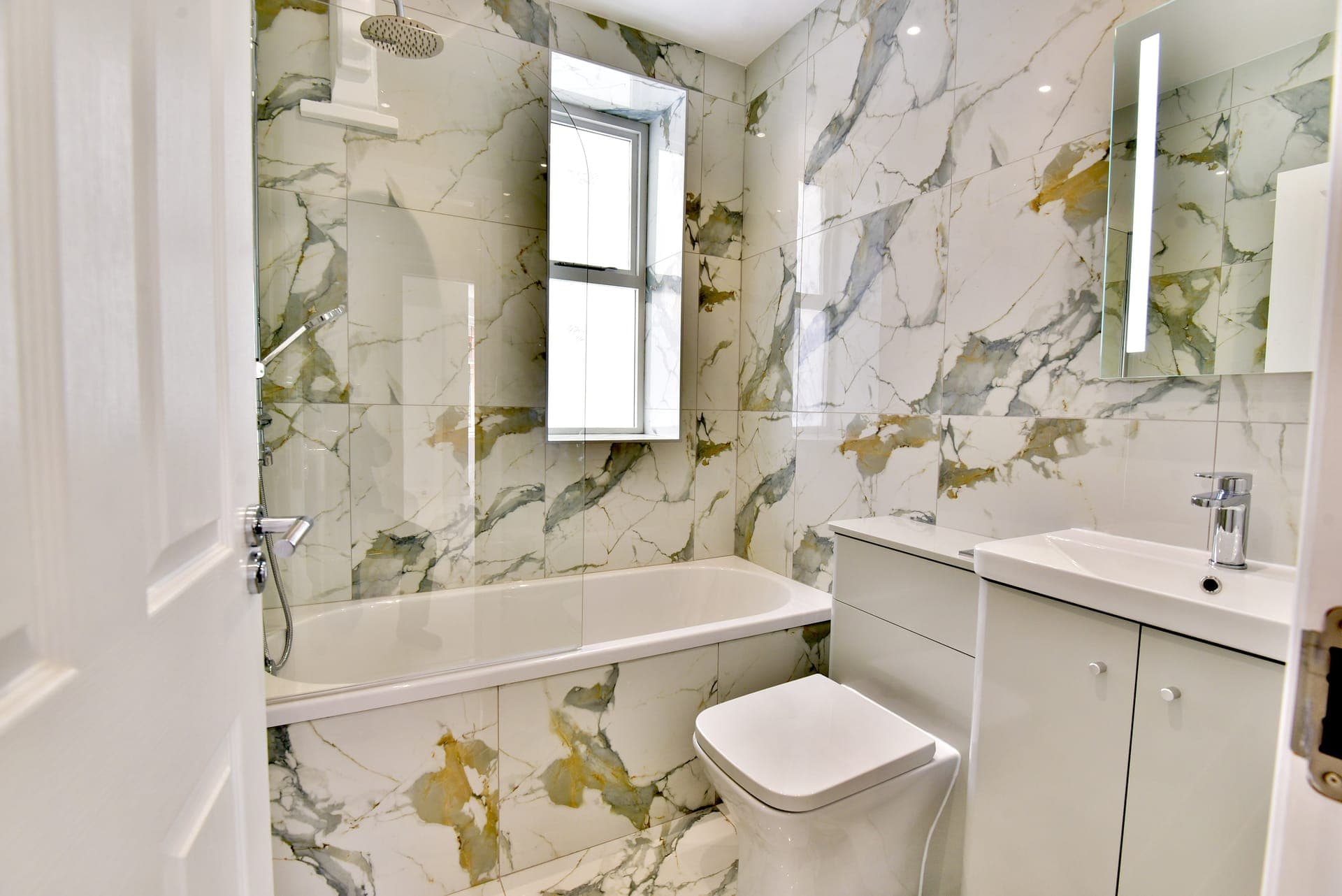 Marble-tiled bathroom
