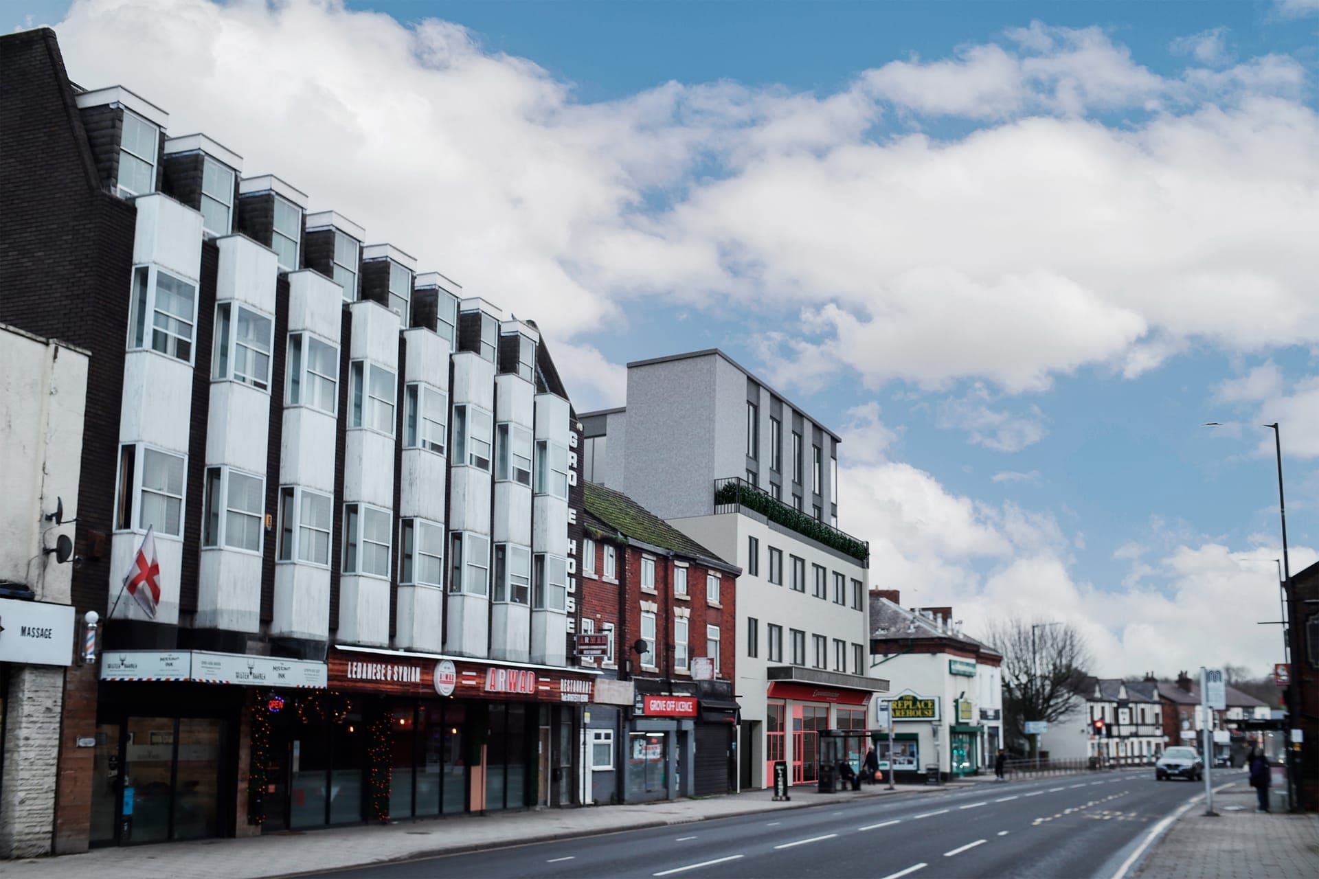 The building from across London Road
