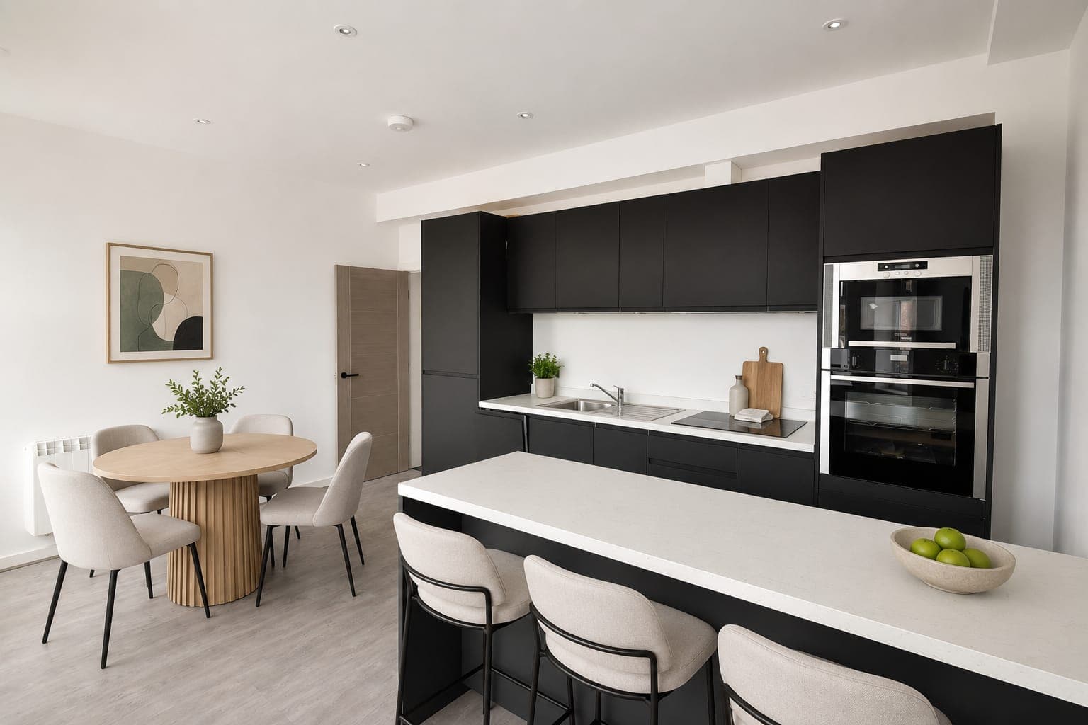 Kitchen and dining space with breakfast bar