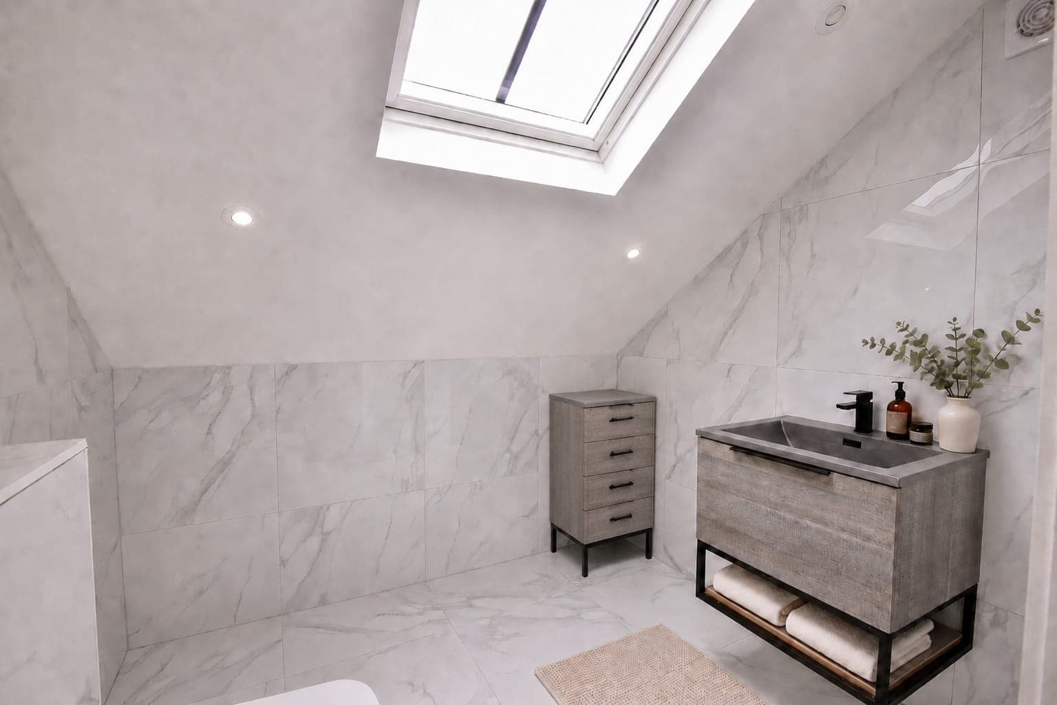 Marble bathroom under the eaves
