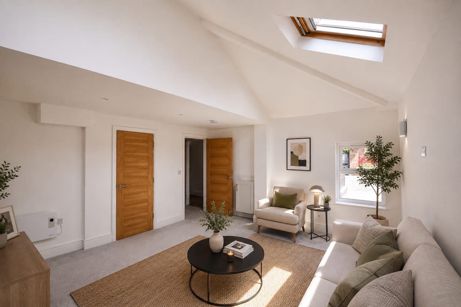 Sitting room under the pitched ceiling